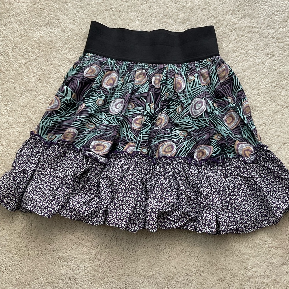Xhilaration A-Line Skirt with Peacock Design - Black and Purple